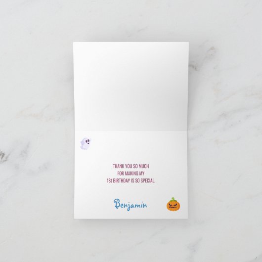 Onze kleine Boo Halloween 1e verjaardag Dank je Bedankkaart (Binnen)