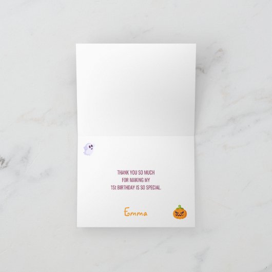 Onze kleine Boo Halloween 1e verjaardag Dank je Bedankkaart (Binnen)