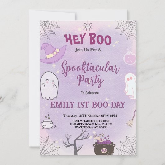 Onze kleine Boo Halloween 1e verjaardag uitnodigin Kaart (Voorkant)