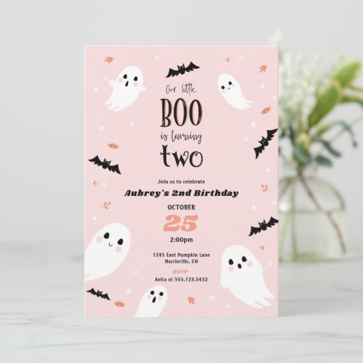 Onze kleine Boo Halloween 2e verjaardag Uitnodigin Kaart (Staand voorkant)