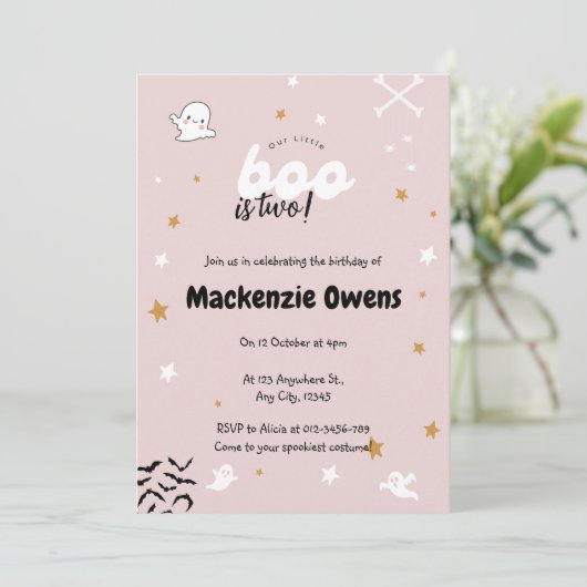 Onze kleine boo is twee Schattigee roze verjaardag Kaart (Staand voorkant)