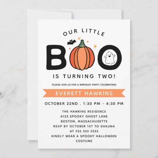 Onze kleine Boo White Halloween Birthday Party Kaart (Voorkant)
