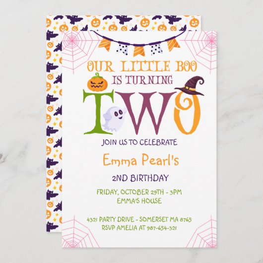 Onze Kleine Boo wordt twee, Halloween 2e verjaarda Kaart (Voorkant / Achterkant)