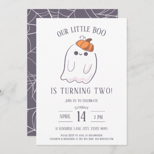 Onze kleine Boo wordt TWEE verjaardagsuitnodiging Kaart (Voorkant / Achterkant)