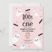 Onze kleine Boos roze Twin Halloween Eerste Verjaa Kaart (Voorkant)