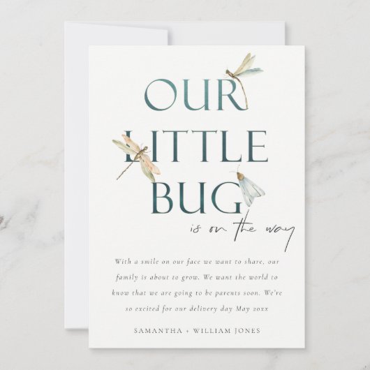 Onze kleine Bug Blue Dragonfly-Baby bekendmaking Kaart (Voorkant)