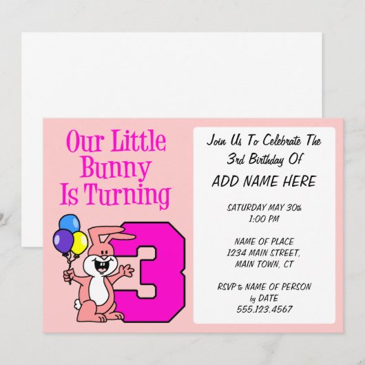 Onze kleine Bunny draait drie. Kaart (Voorkant / Achterkant)