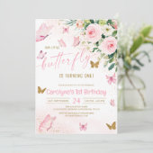 Onze kleine Butterfly roze Floral Birthday Kaart (Staand voorkant)
