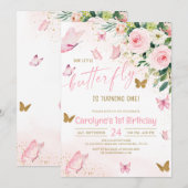 Onze kleine Butterfly roze Floral Birthday Kaart (Voorkant / Achterkant)
