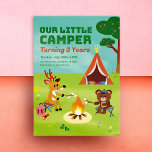 Onze Kleine Camper Kids Verjaardag uitnodiging<br><div class="desc">Onze kleine camper verjaardagsfeestuitnodigingen. Camping thema uitnodiging met een schattig beer en herten roosteren s'mores over een kampvuur voor een bos camping scene. Perfect voor de kleine avonturier in je leven. Gemakkelijk . Groen en blauw,  jongen,  meisje of geslacht neutraal kaartontwerp.</div>