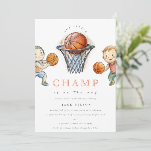 Onze kleine Champ Basketbal Basket Boy Baby shower Kaart (Staand voorkant)