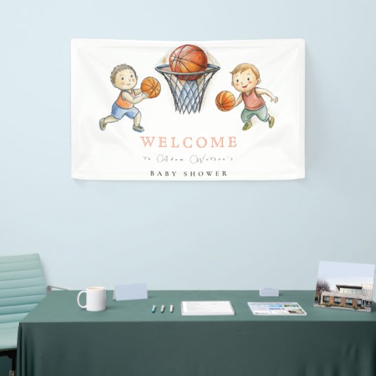Onze kleine Champ Basketbal Basket Boy Baby shower Spandoek (Beurs)