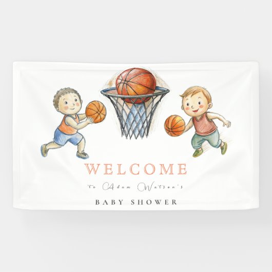 Onze kleine Champ Basketbal Basket Boy Baby shower Spandoek (Horizontaal)