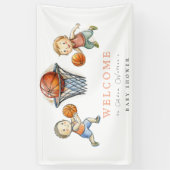 Onze kleine Champ Basketbal Basket Boy Baby shower Spandoek (Verticaal)