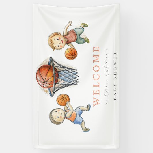 Onze kleine Champ Basketbal Basket Boy Baby shower Spandoek (Verticaal)