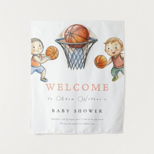 Onze kleine Champ Basketbal Basket Boy Baby shower Wandkleed (Voorkant)