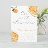 Onze Kleine Clementine Elegante Script Baby Shower Kaart (Staand voorkant)