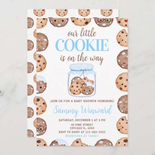 Onze Kleine Cookie Blue Baby Shower Kaart (Voorkant / Achterkant)