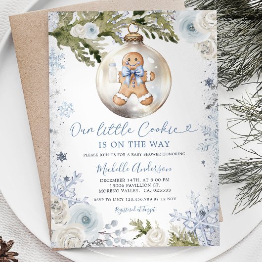 Onze kleine Cookie Blue Snowflake Boy Baby shower Kaart