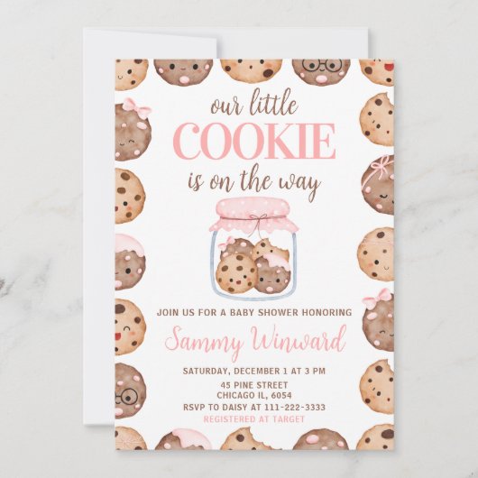 Onze Kleine Cookie Roze Baby Shower Kaart (Voorkant)