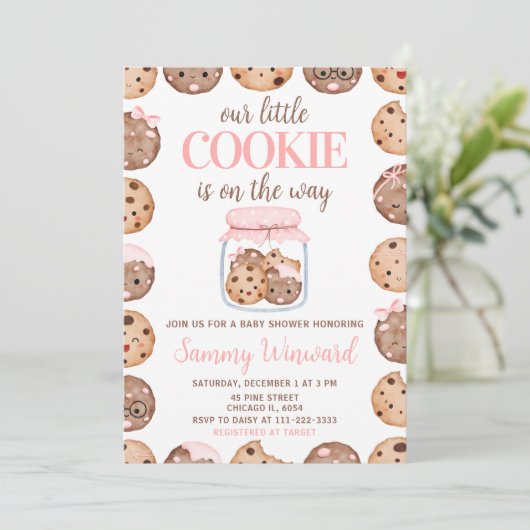 Onze Kleine Cookie Roze Baby Shower Kaart (Staand voorkant)