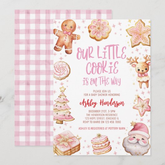 Onze kleine Cookie Roze Kerstmeisje Baby shower Kaart (Voorkant / Achterkant)