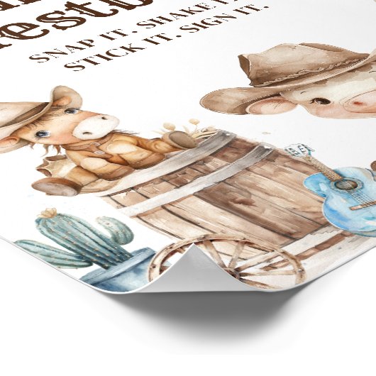 Onze kleine Cowboy Baby shower foto gastenboek Poster (Hoek)