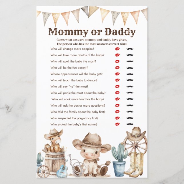 Onze kleine cowboy Baby shower mama of papa spel (Voorkant)