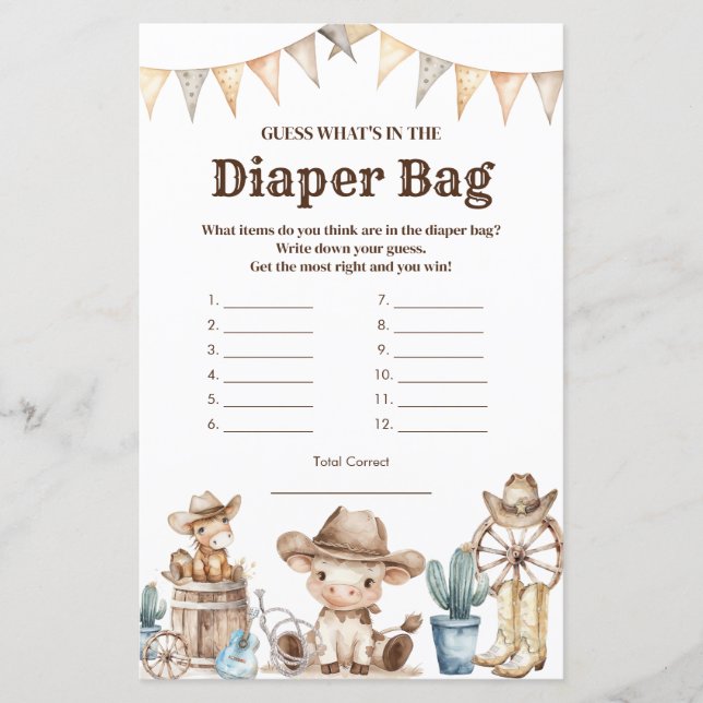 Onze kleine cowboy Baby shower Wat zit er in luier (Voorkant)