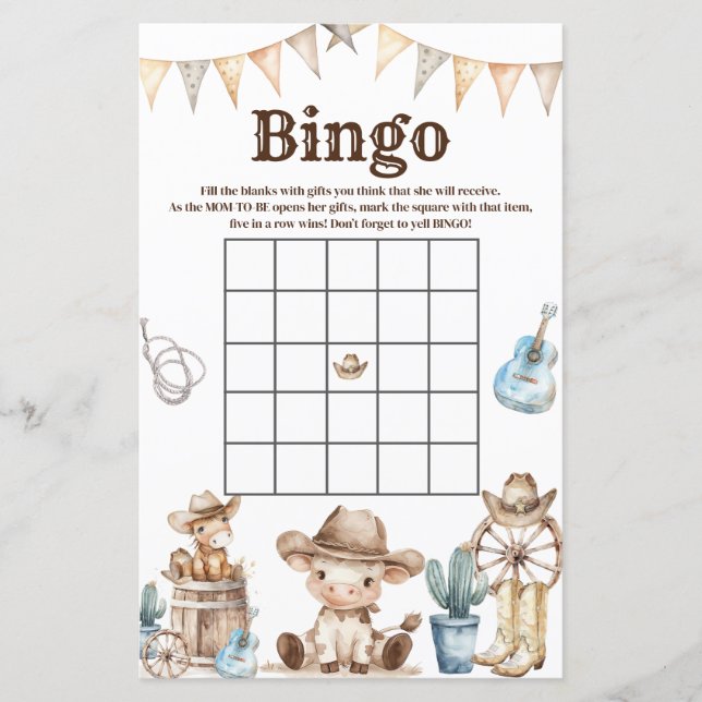 Onze kleine cowboy cactus Baby shower bingo spel (Voorkant)