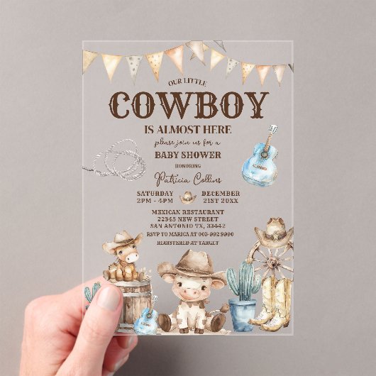 Onze Kleine Cowboy Wild West 1e Verjaardag Cactus Acryl Uitnodigingen (Insitu (Draagbaar))