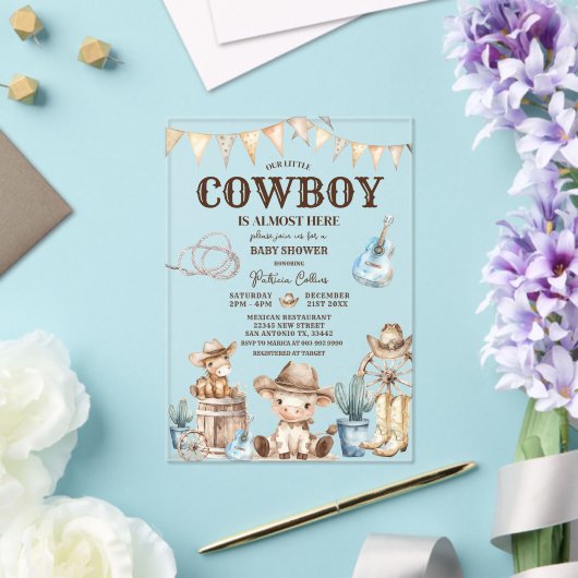 Onze Kleine Cowboy Wild West 1e Verjaardag Cactus Acryl Uitnodigingen (Insitu (Huwelijk))