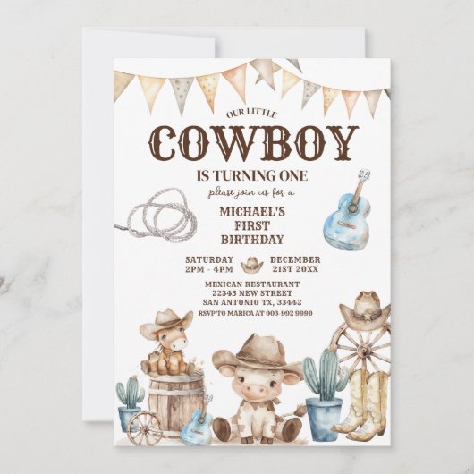 Onze Kleine Cowboy Wild West 1e Verjaardag Kaart (Voorkant)