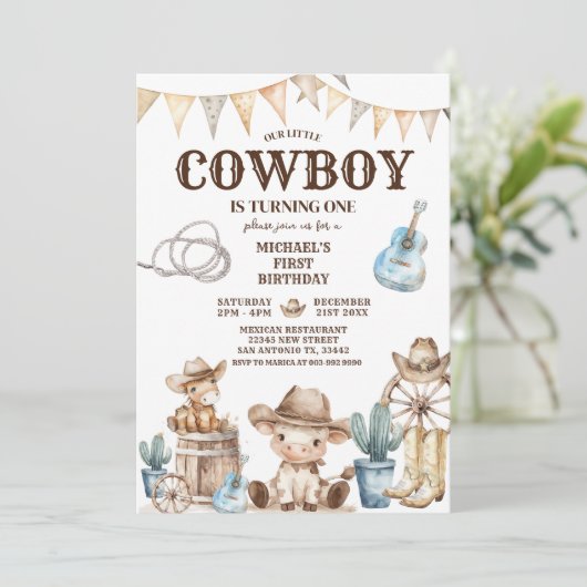 Onze Kleine Cowboy Wild West 1e Verjaardag Kaart (Staand voorkant)