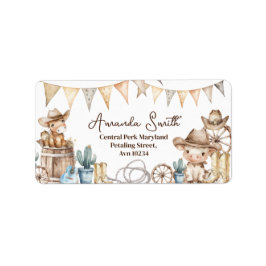 Onze kleine Cowboy Wild West Baby shower adres Etiket