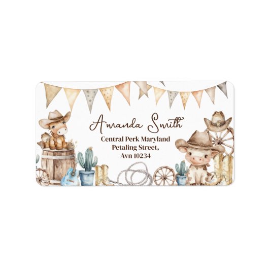 Onze kleine Cowboy Wild West Baby shower adres Etiket (Voorkant)