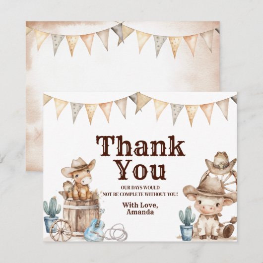 Onze kleine Cowboy Wild West Baby shower Bedankkaart (Voorkant / Achterkant)
