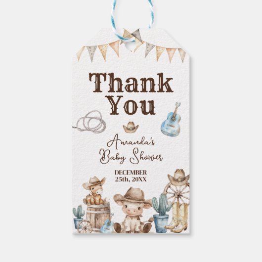 Onze kleine Cowboy Wild West Baby shower dank u Cadeaulabel (Achterkant)