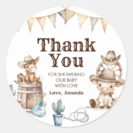 Onze kleine Cowboy Wild West Baby shower dank u Ronde Sticker