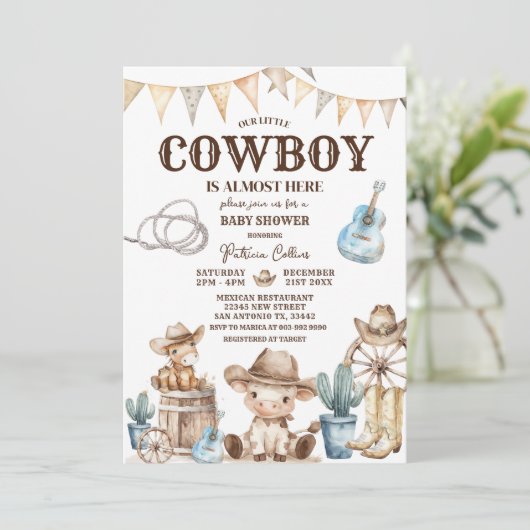 Onze kleine Cowboy Wild West Baby shower Kaart (Staand voorkant)