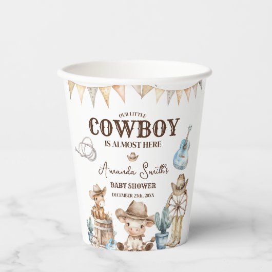 Onze kleine Cowboy Wild West Baby shower Papieren Bekers (Voorkant)