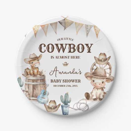 Onze kleine Cowboy Wild West Baby shower Papieren Bordje (Voorkant)
