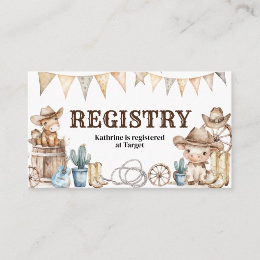 Onze kleine Cowboy Wild West Baby shower Registry Informatiekaartje (Voorkant)