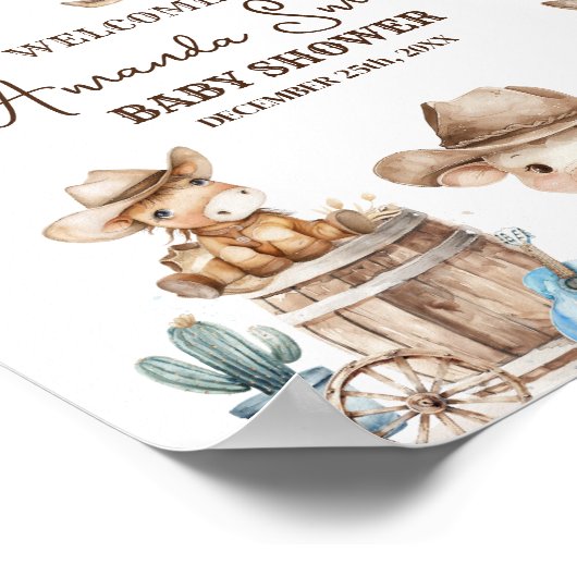 Onze kleine Cowboy Wild West Baby shower Welkom Poster (Hoek)