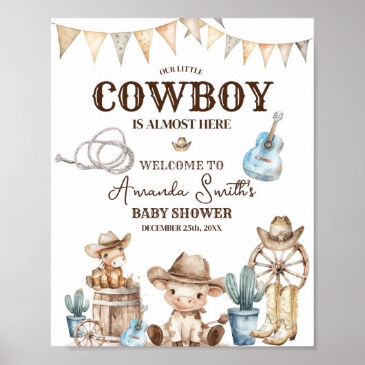 Onze kleine Cowboy Wild West Baby shower Welkom Poster (Voorkant)