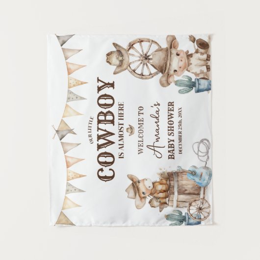 Onze kleine Cowboy Wild West Baby shower Welkom Wandkleed (Voorkant)