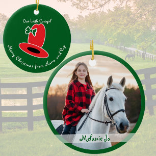 Onze Kleine Cowgirl Groen Kerstfeest Keramisch Ornament