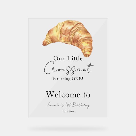 Onze kleine croissant 1e verjaardag acryl bord (Voorkant)