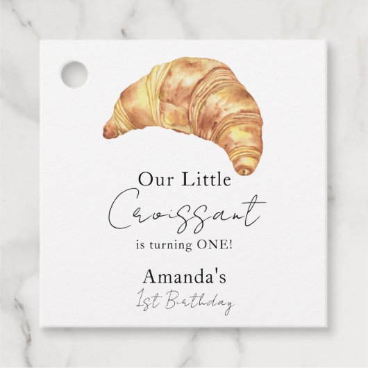 Onze kleine croissant 1e verjaardag bedankjes labels (Voorkant)