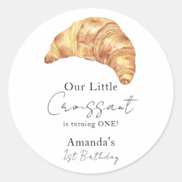 Onze kleine croissant 1e verjaardag ronde sticker